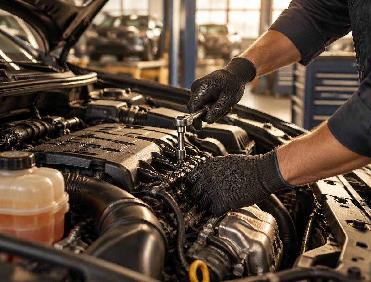 Teminis automobilio variklio remonto vaizdas